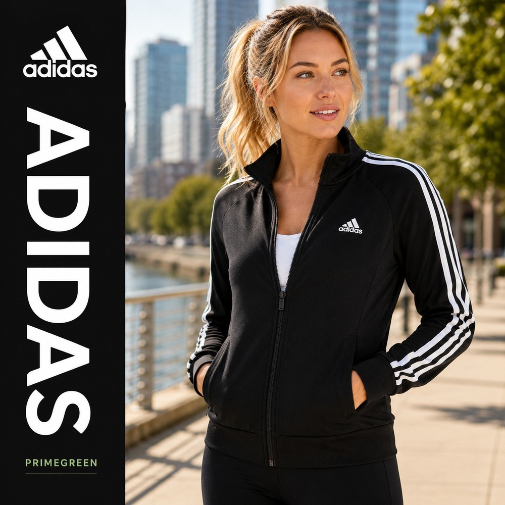 Adidas Primegreen Track Jacket Women Small Black‎ White Stripe Full Zip Athletic